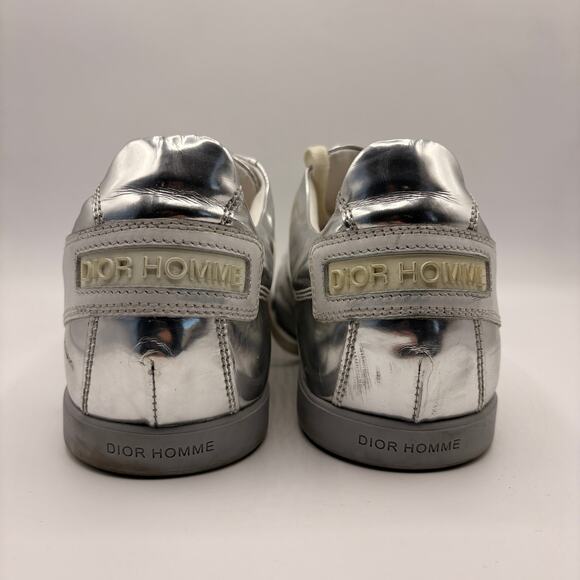 DIOR HOMME Metallic Low Top Sneakers Silver White Sz 42.5/US 9.5 $670 - Picture 8 of 15
